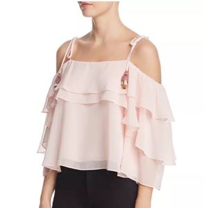 Rebecca Minkoff Dena Tiered Cold-Shoulder Light Pink Top